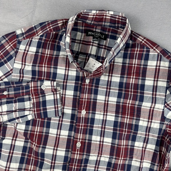 J. Crew Other - J.Crew Mercantile Flex Mens Small Plaid Button Down Shirt Burgundy Navy NEW